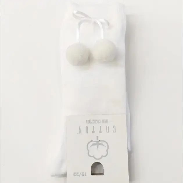 Halfhoge sokken met pompom, wit