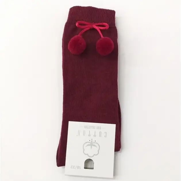 Halfhoge sokken met pompom, bordeaux