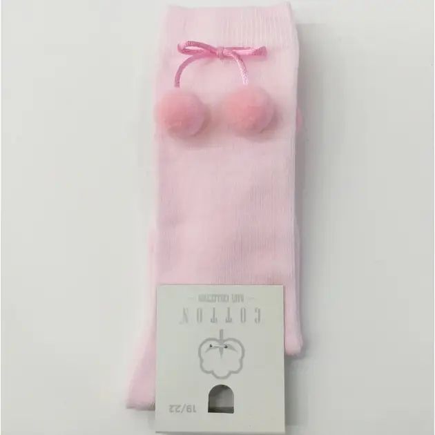 Halfhoge sokken met pompom, roze