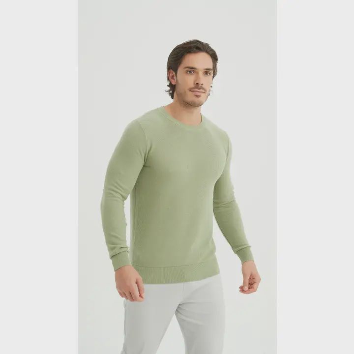 Trui met ronde hals, &quot;Piqué&quot;, groen