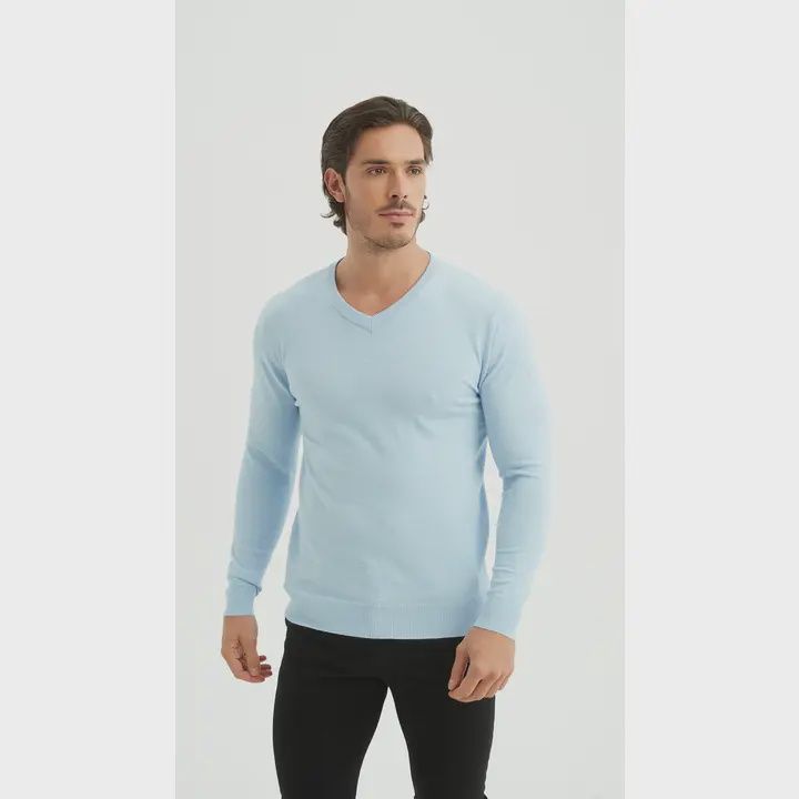 Trui met V-hals, &quot;Cashmere touch&quot;, zachtblauw