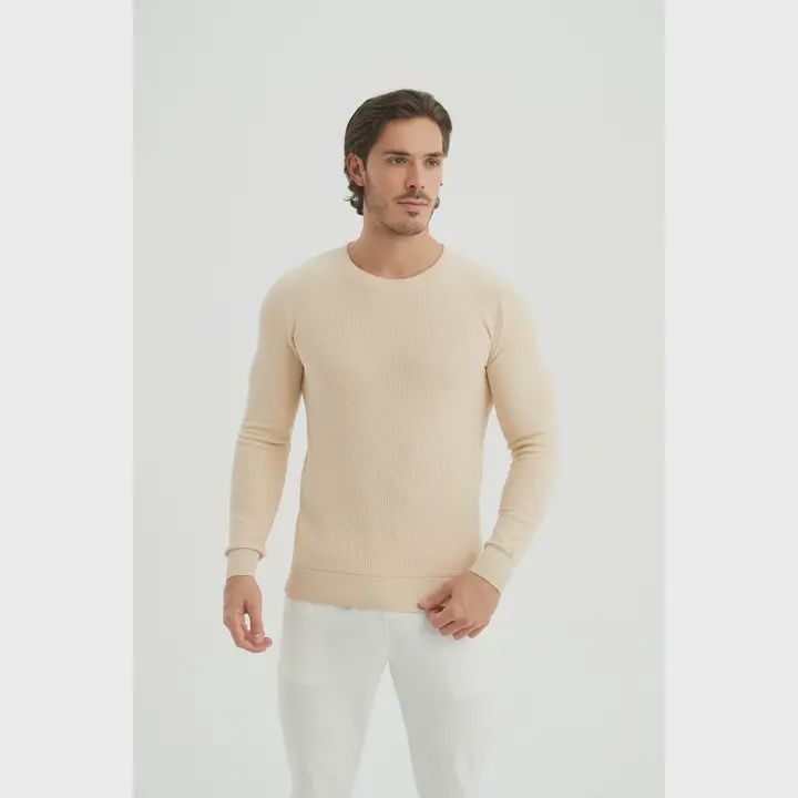 Trui met ronde hals, &quot;Piqué&quot;, beige