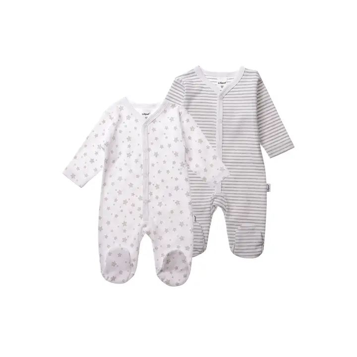 2-pack Pyjama, gestreept/met sterren, wit/grijs