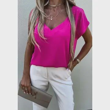 T-shirt met V-hals, Size: S, Colour: Fuchsia