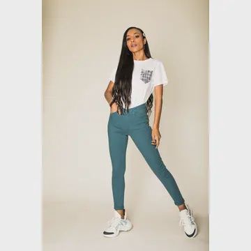 Stretchbroek met hoge taille, Size: XXL, Colour: eendblauw