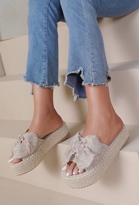 Trendy platformmuiltjes met strik, Size: 36, Colour: Beige