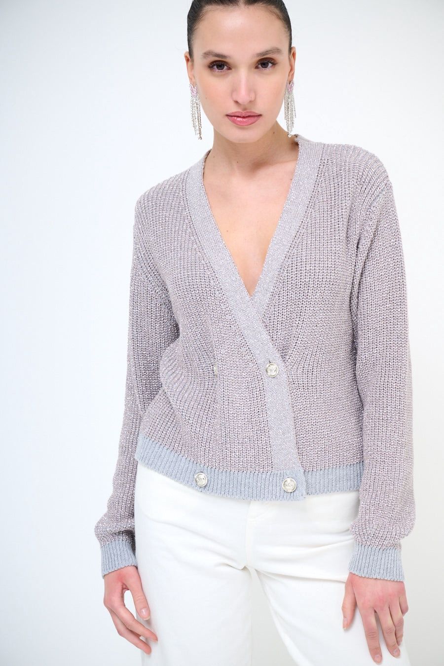 Gillet Button-up met sparkel, Colour: lichtgrijs