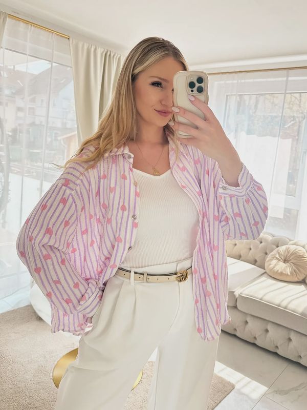 Mousseline blouse met harten en strepen