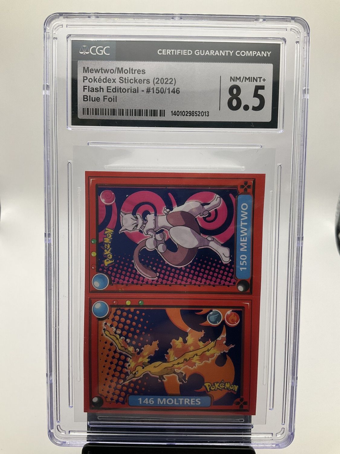POKEMON POKEDEX Sticker 150/146  Moltres/Mewtwo Edition Foil BLUE CGC 8.5