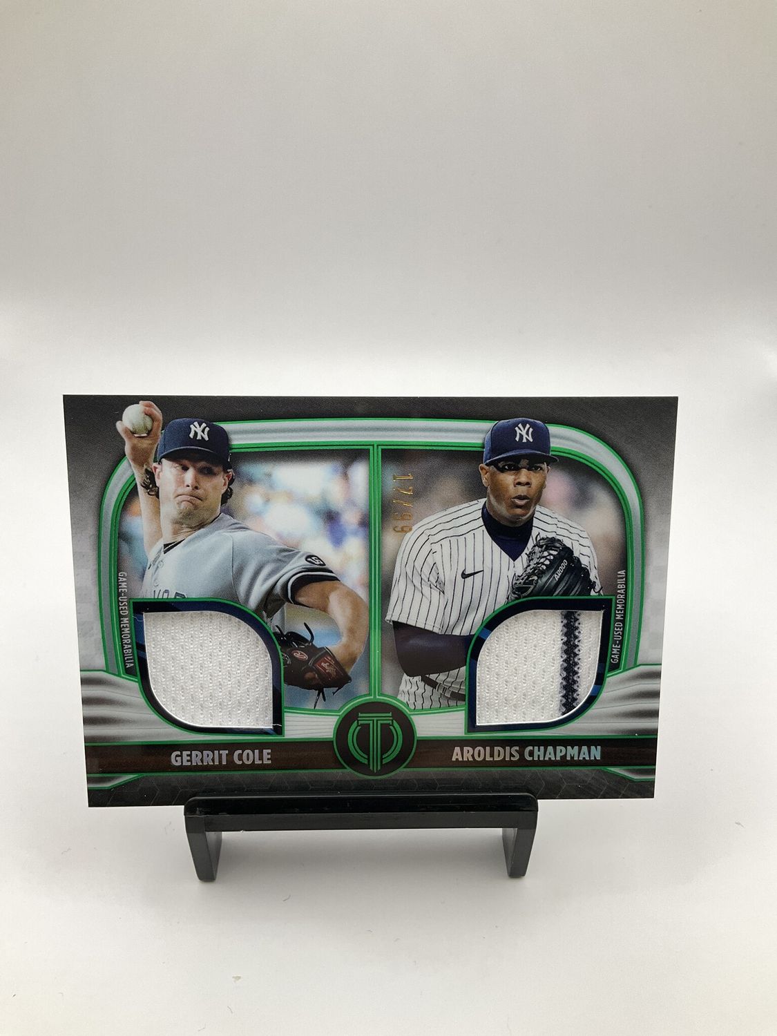 2022 TOPPS TRIBUTE *GERRIT COLE/AROLDIS CHAPMAN GW JERSEY&#39;S #D/99 GREEN