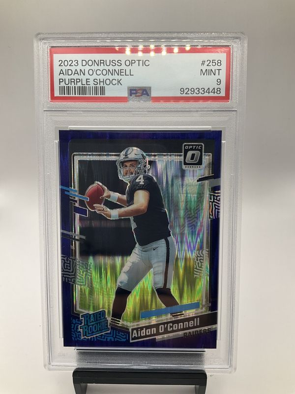 2023 DONRUSS OPTIC AIDAN O&#39;CONNELL PURPLE SHOCK PSA 9