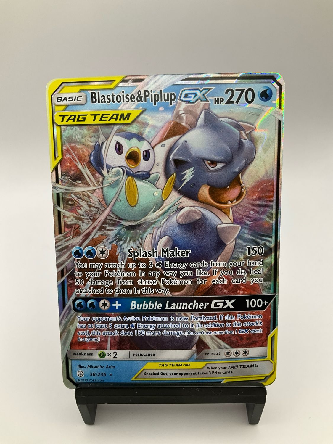 2019 Pokemon Blastoise &amp; Piplup GX 38/236 - Cosmic Eclipse Holo Full Art