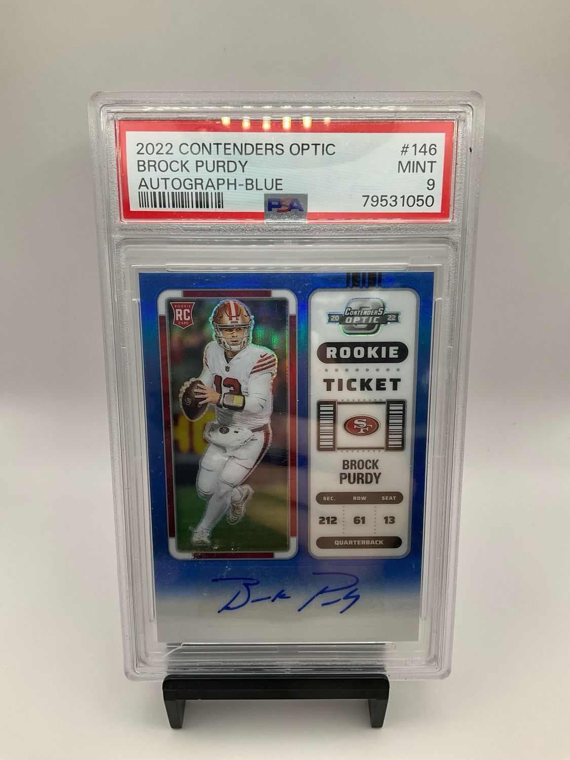 2022 CONTENDERS OPTIC BROCK PURDY AUTOGRAPH BLUE 58/75