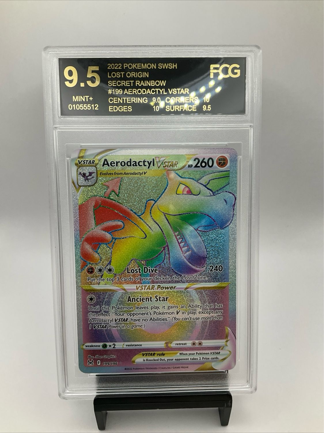 FGC 9.5 Gem Mint Aerodactyl VSTAR 199/196 Rainbow Secret Rare Lost Origin