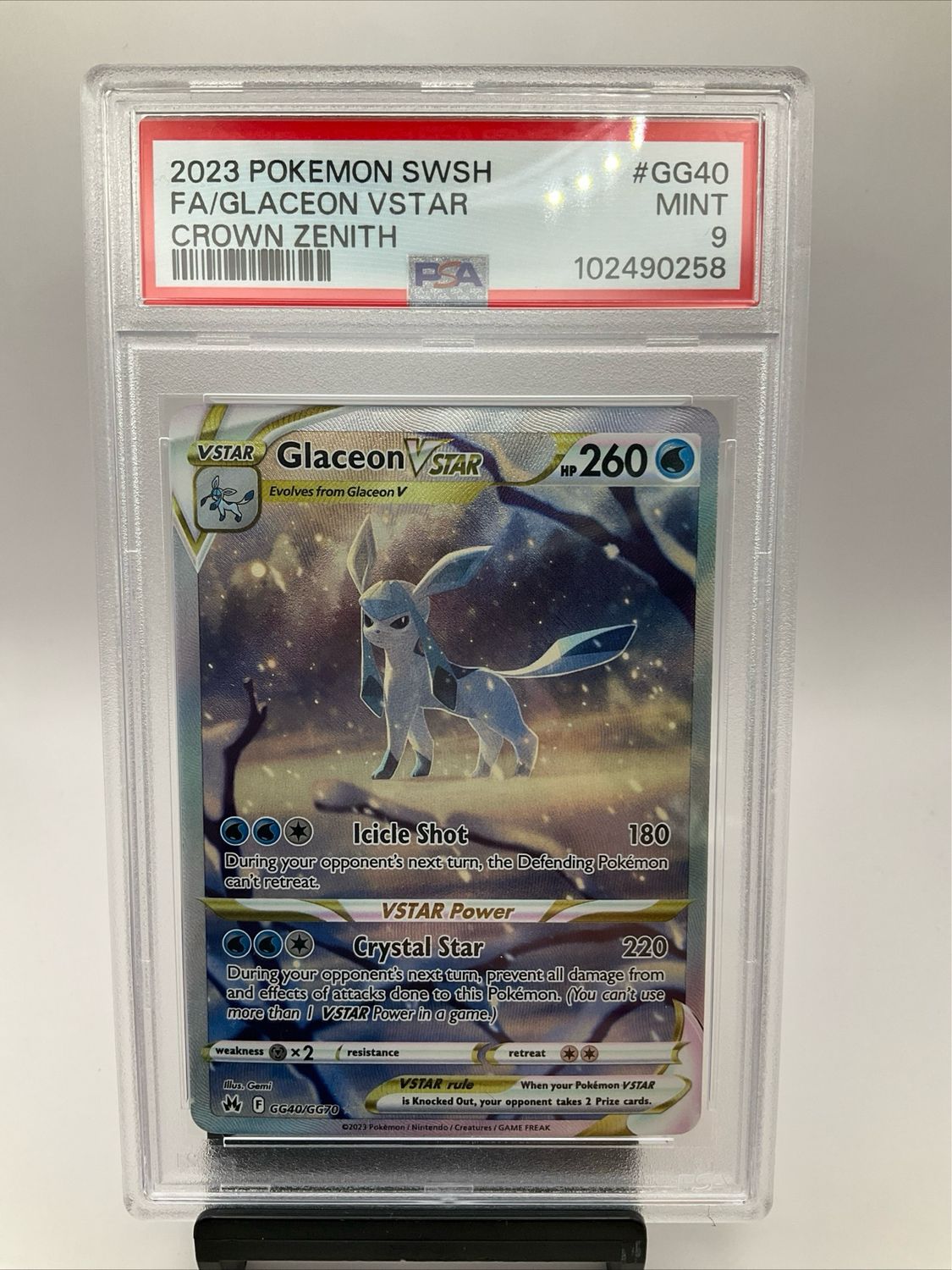 Glaceon VSTAR Crown Zenith Galarian Gallery Full Art FA Pokemon GG40/GG70 PSA 9