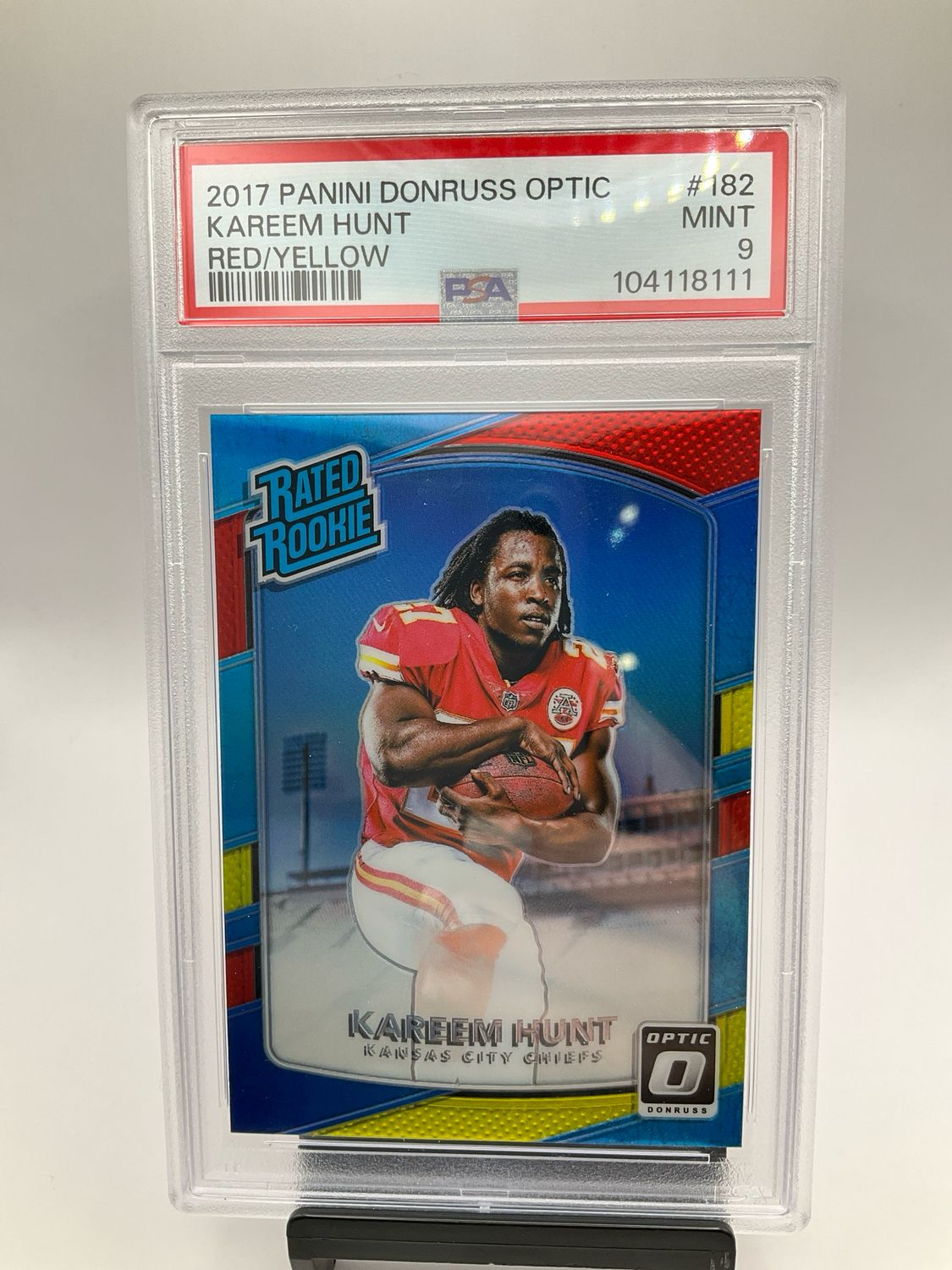 Kareem Hunt 2017 Panini Optic Rated Rookie Card Red And Yellow  PSA 9