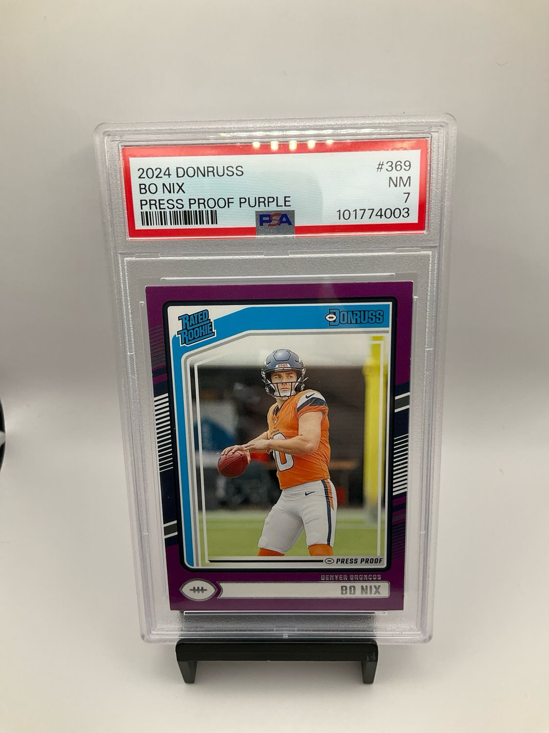 2024 Donruss Bo Nix Press Proof Purple #369 RC Rookie PSA 7