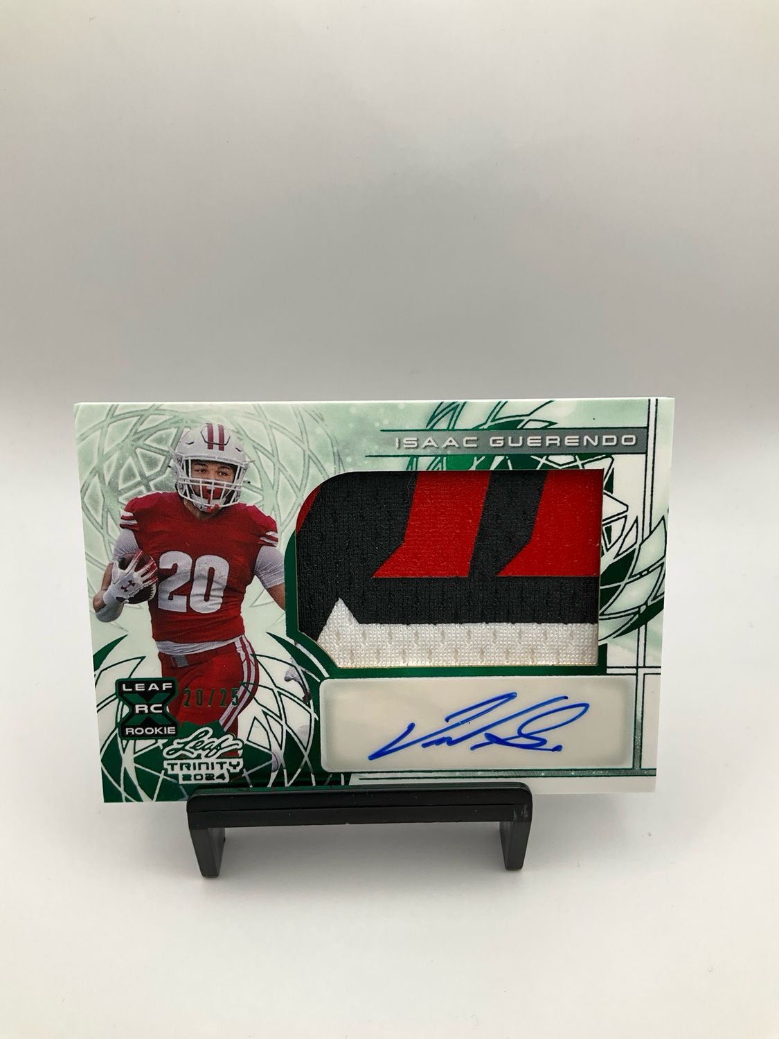 Isaac Guerendo 2024 Leaf Trinity Football RC Green 20/25 Patch AUTO