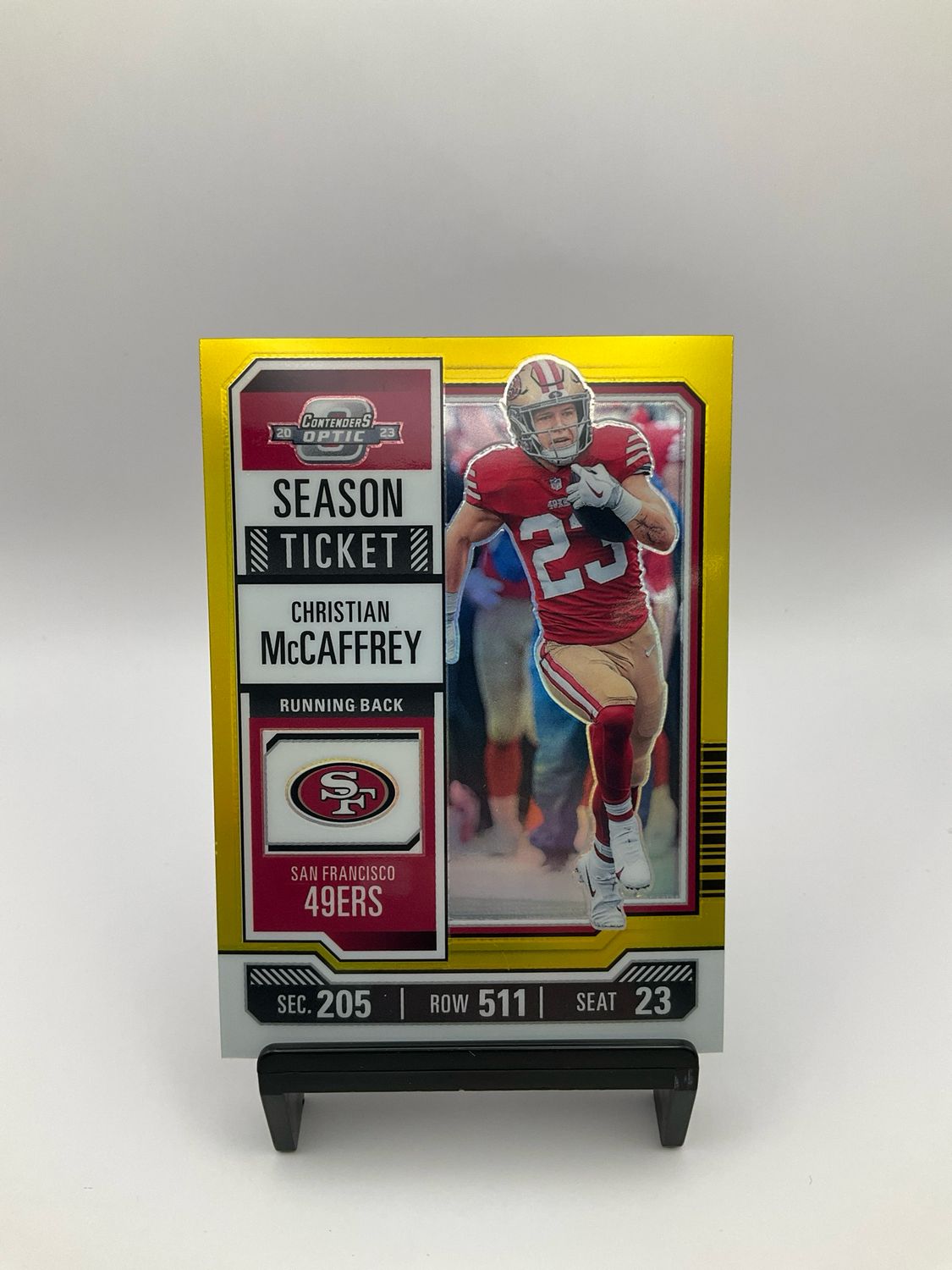 2023 Contenders Optic Christian McCaffery Gold 03/10