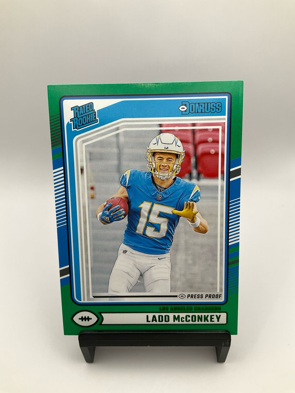LADD MCCONKEY 2024 PANINI DONRUSS RATED ROOKIE PRESS PROOF GREEN #328