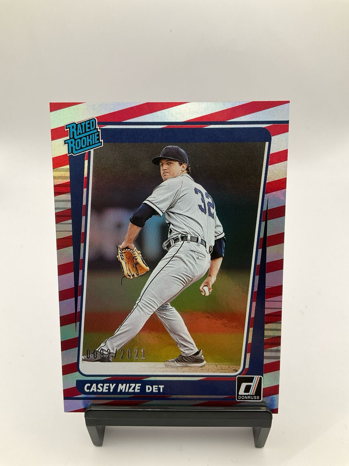 2021 DONRUSS CASEY MIZE RATED ROOKIE RED WHITE STRIPE 92/2021