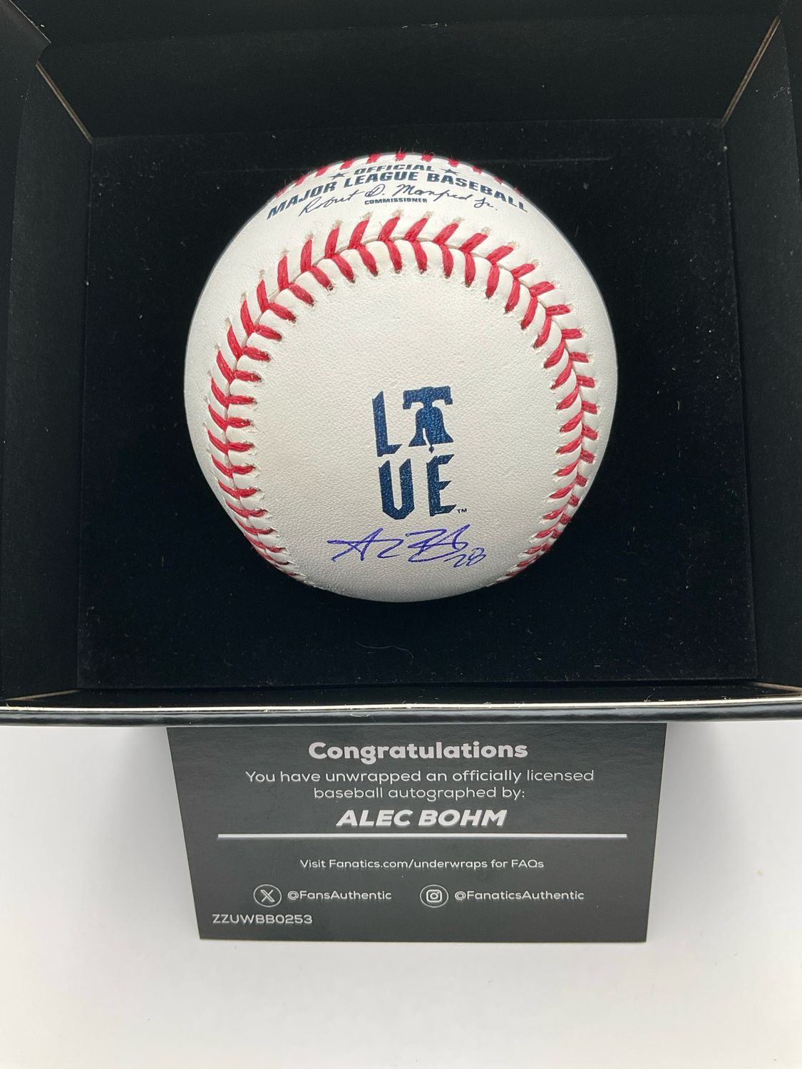 ALEC BOHM SIGNED BASEBALL FANATICS AUTHENTICATED