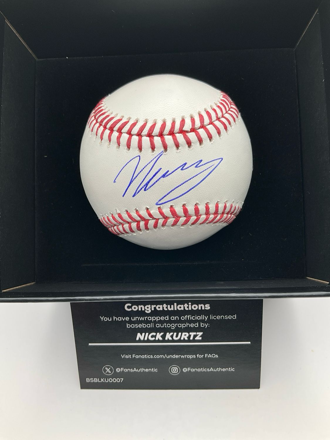 NICK KURTZ SIGNED BASEBALL FANATICS AUTHENTICATED