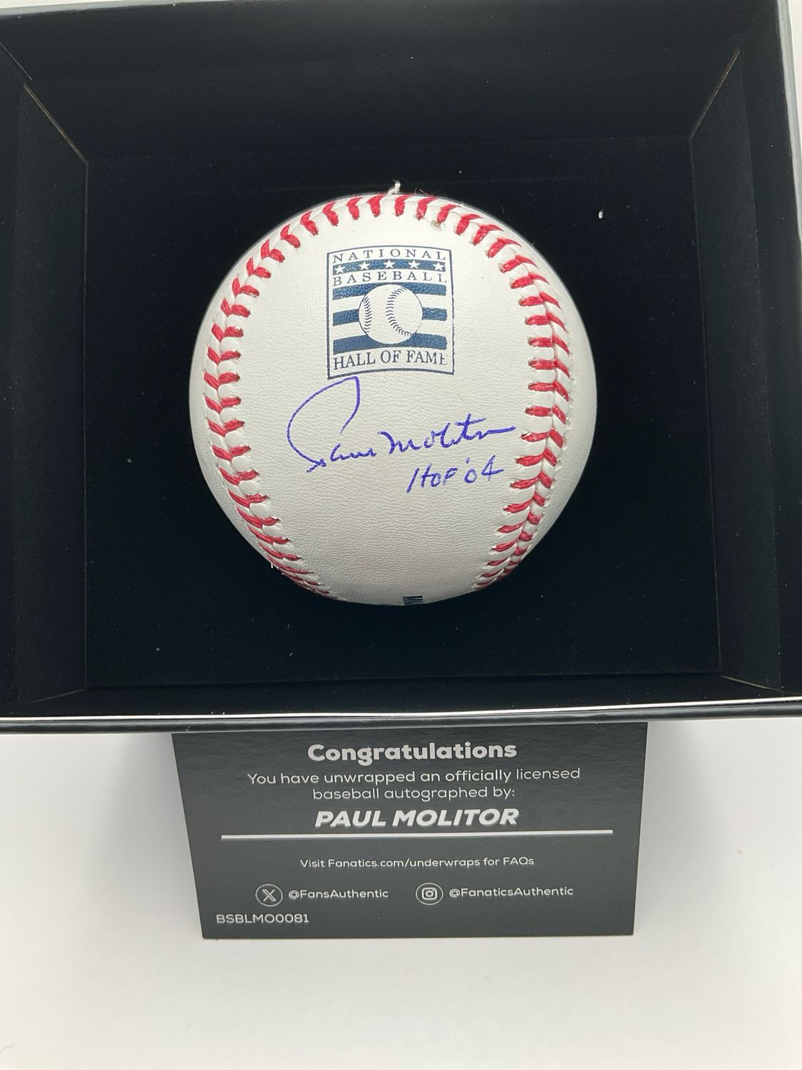 PAUL MOLITOR SIGNED BASEBALL FANATICS AUTHENTICATED