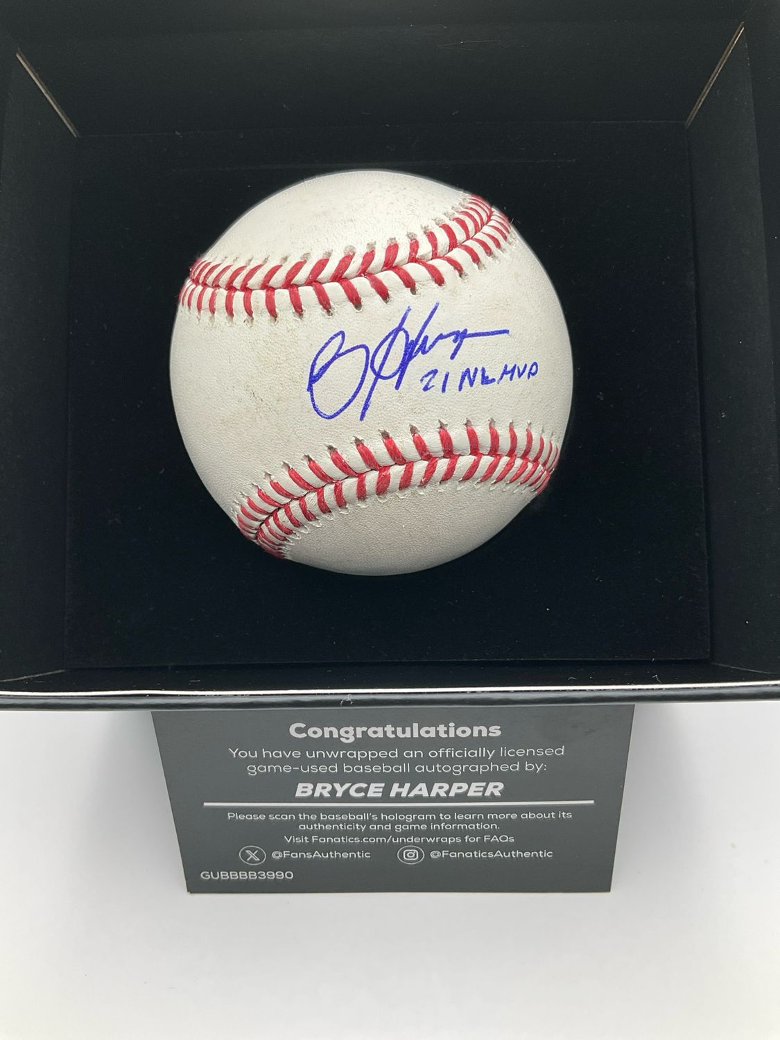 Bryce Harper 21 NL MVP Signed Baseball MLB/Fanatics Holos