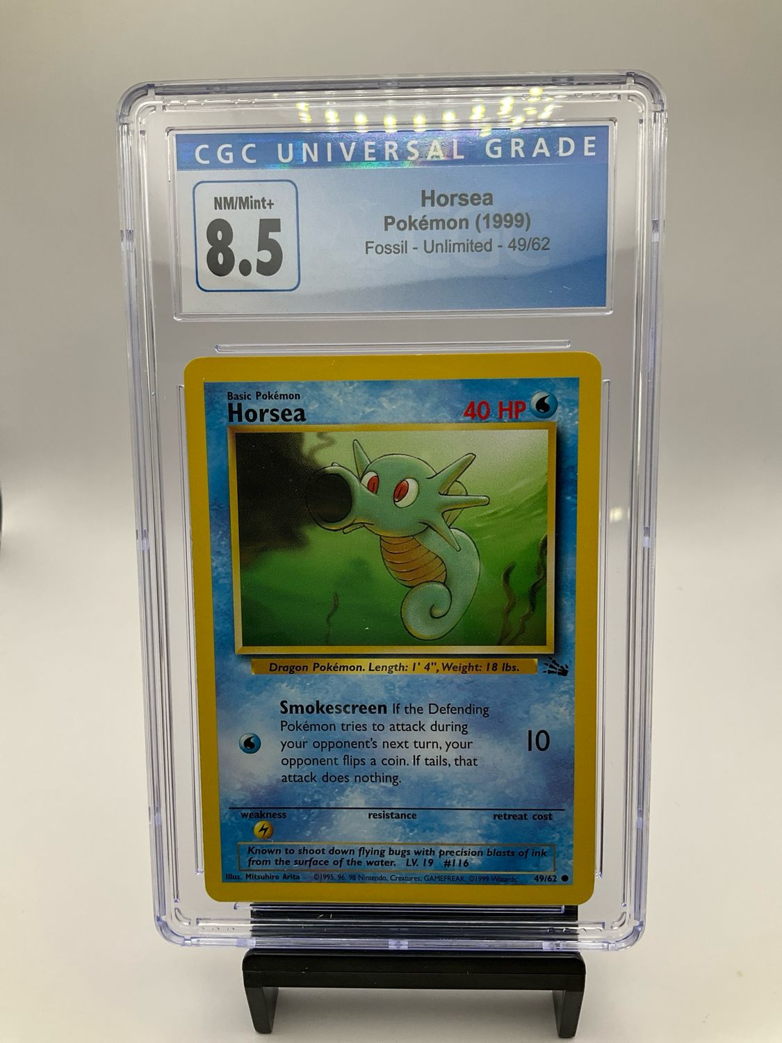 1999 POKEMON FOSSIL UNLIMITED HORSEA 49/62 CGC 8.5