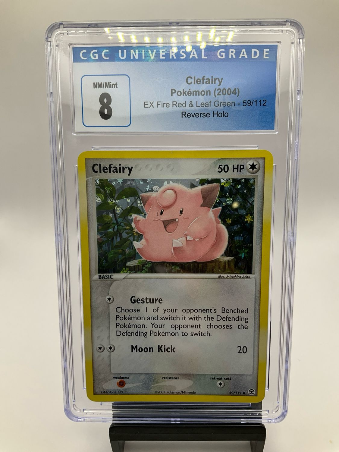 2004 POKEMON EX FIRE RED &amp; LEAF GREEN CLEFAIRY 59/112 REVERSE HOLO CGC 8