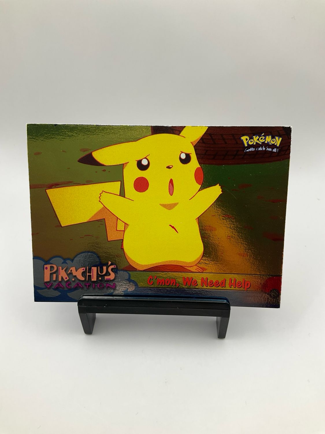 1998 Topps Pikachu&#39;s Vacation &quot;C&#39;mon, We Need Help&quot; No. 53 Foil