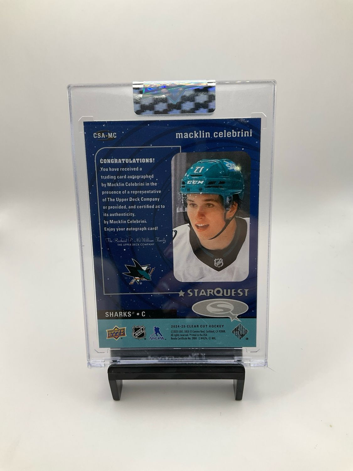 2024-25 Upper Deck Clear Cut Collector&#39;s Choice Star Quest Macklin Celebrini Auto