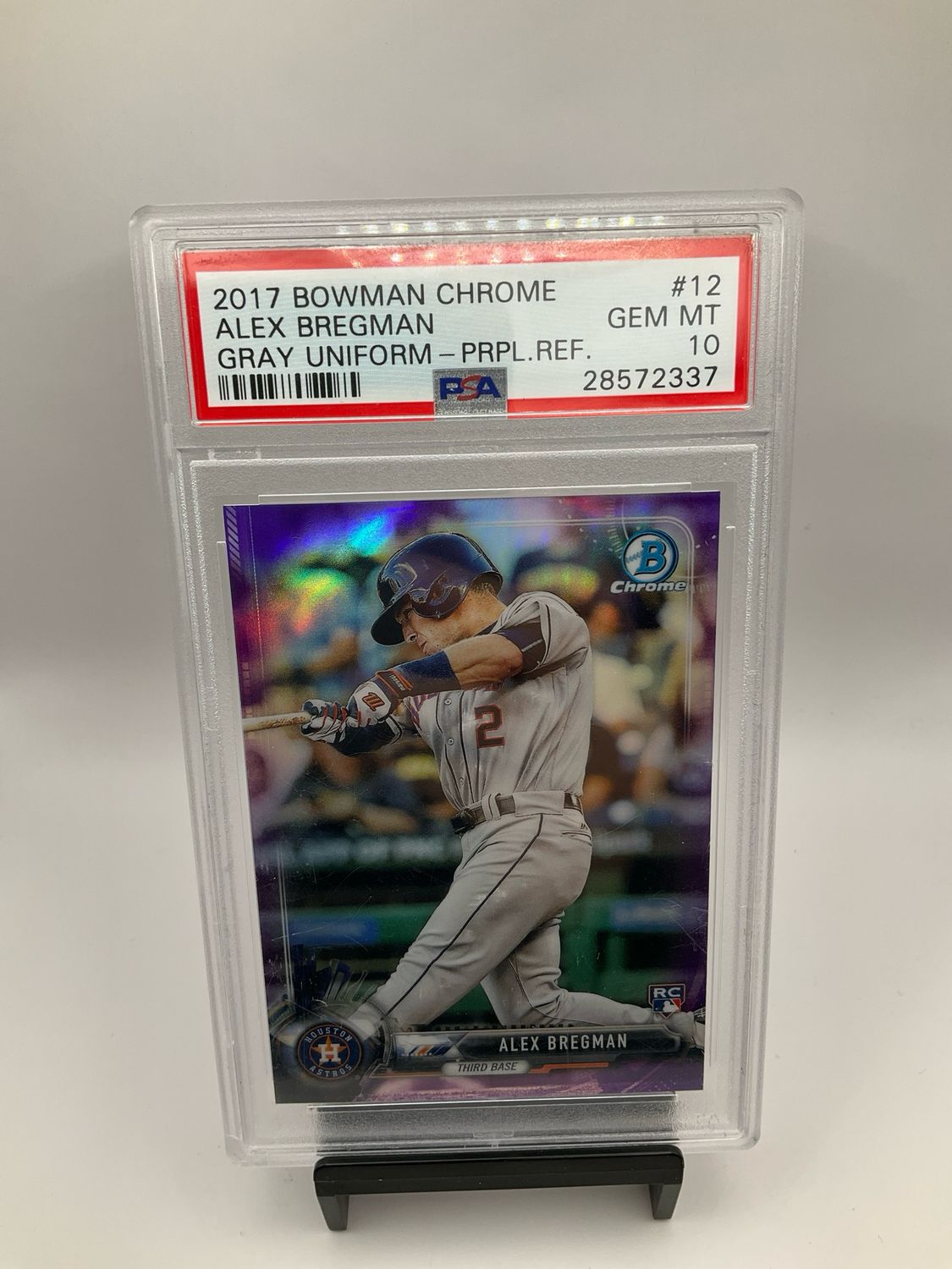 2017 BOWMAN CHROME ALEX BREGMAN PURPLE RERACTOR #12 PSA 10