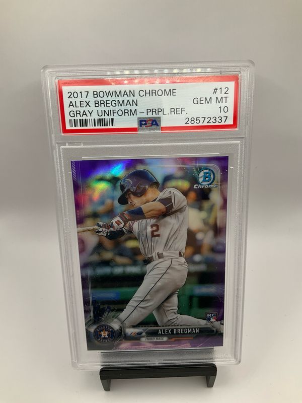 2017 BOWMAN CHROME ALEX BREGMAN PURPLE RERACTOR #12 PSA 10