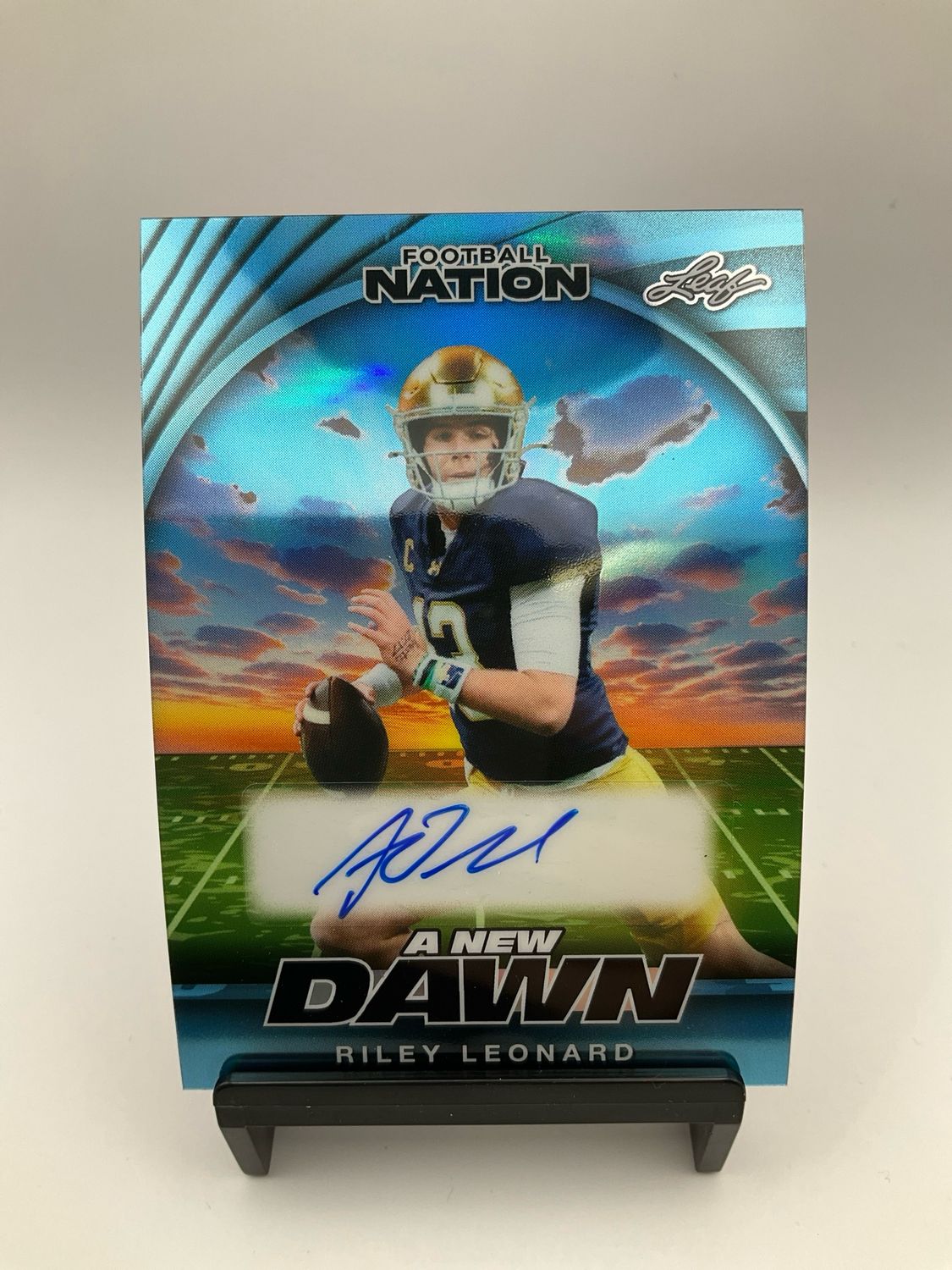 2025 NATION FOOTBALL RILEY LEONARD BLUE AUTO 3/3