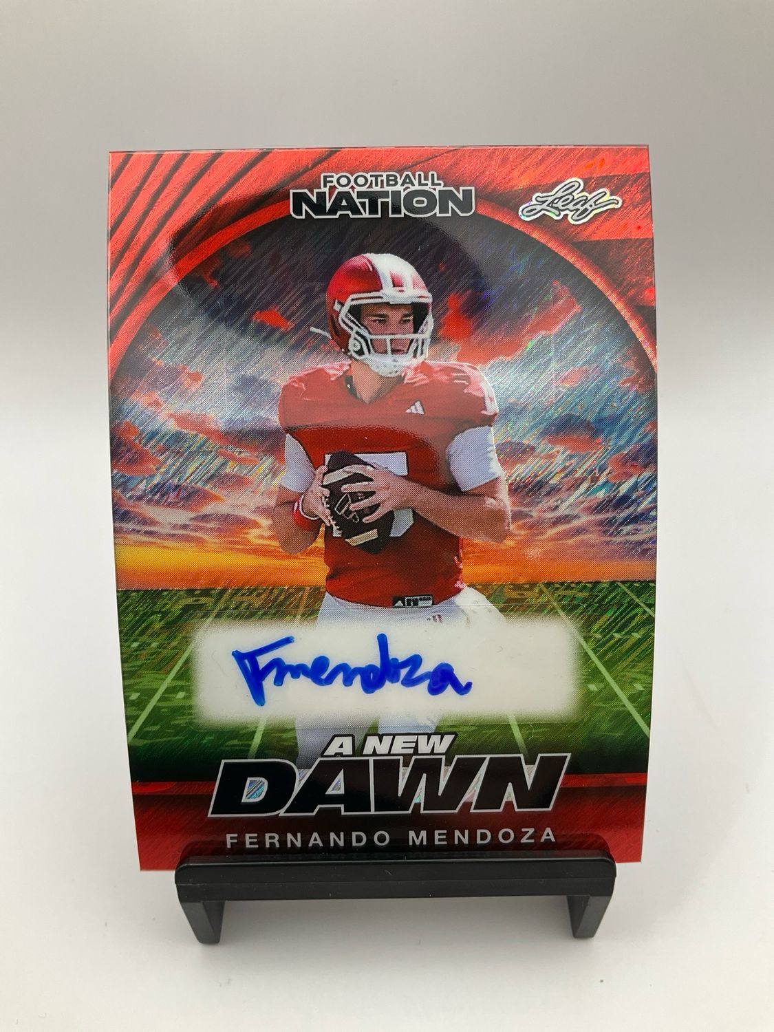 2025 NATION FOOTBALL FERNANDO MENDOZA RED SHIMMER AUTO 1/2