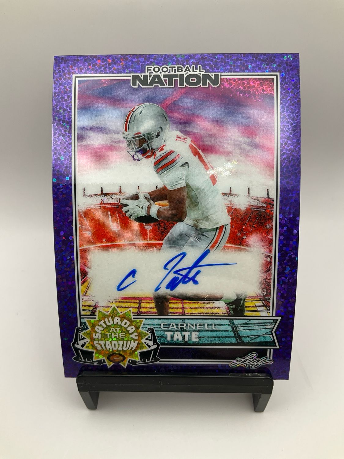 2025 LEAF FOOTBALL NATION AUTO CARNELL TATE PURPLE SPECKLE /8 SA-CT1