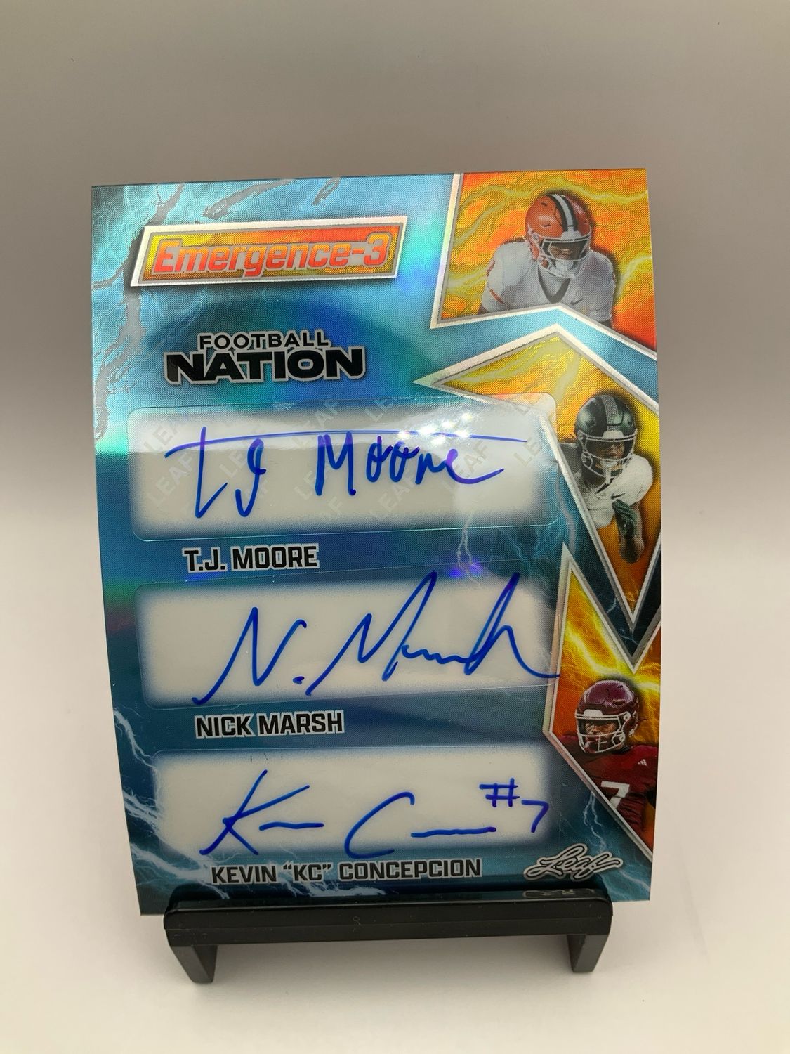 2025 LEAF FOOTBALL NATION EMERGENCE-3 AUTO T.J. MOORE/NICK MARSH/KEVIN "KC" CONCEPCION 1/1 E3-12
