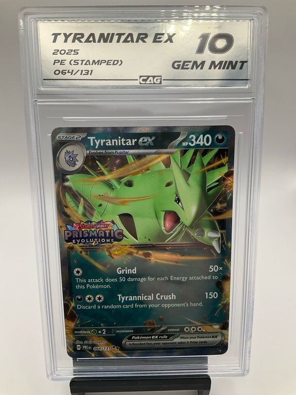 2025 POKEMON TYRANITAR EX PRISMATIC EVOULTIONS STAMP CAG 10 64