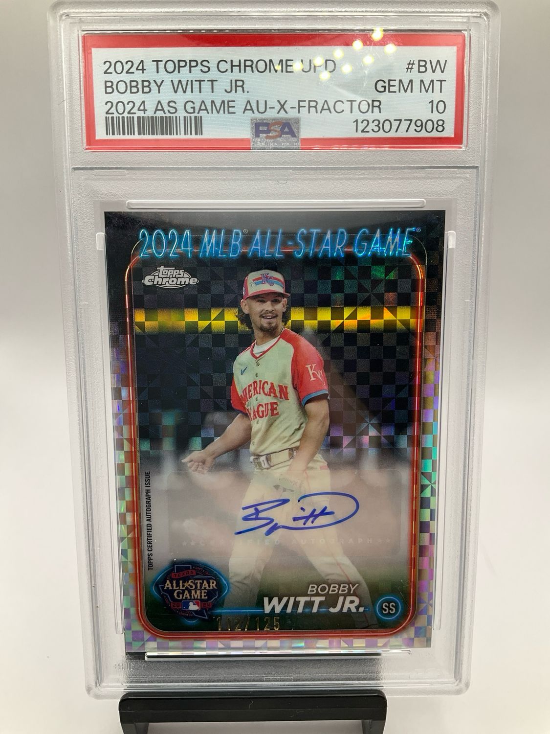 2024 TOPPS CHROME UPDATE BOBBY WITT JR 112/125 ALL STAR GAME X FRACTOR PSA 10