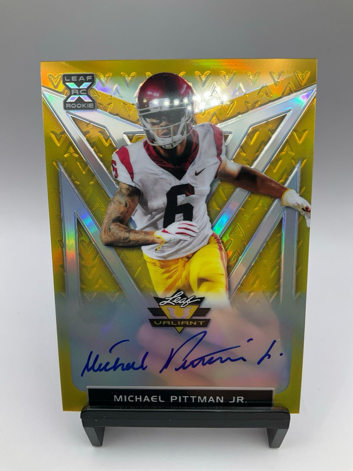 2020 LEAF VALIANT MICHAEL PITTMAN JR /10 GOLD AUTO BA-MPJ