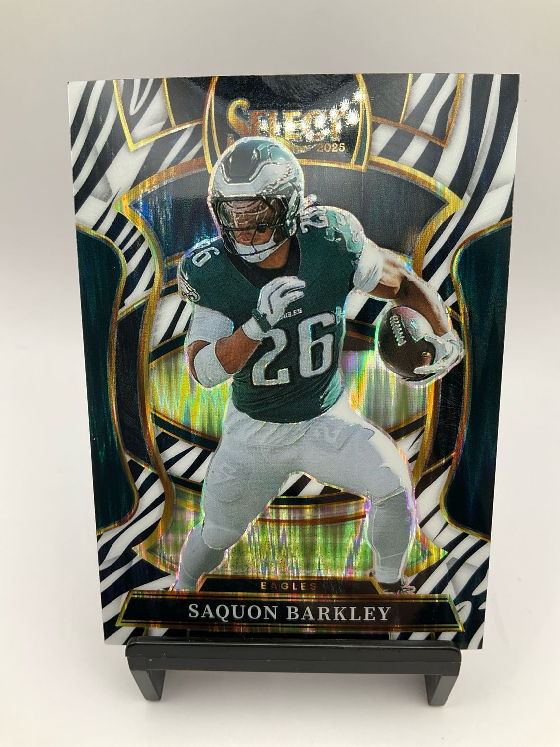 2025 Panini Select Saquon Barkley Zebra Shock Prizm SSP Card #90