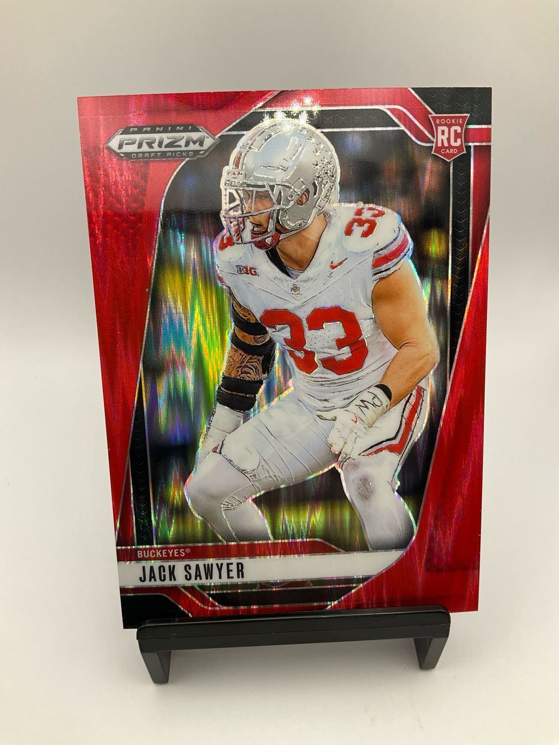 2025 PRIZM DRAFT PICKS JACK SAWYER RED SHOCK /49 NO. 80