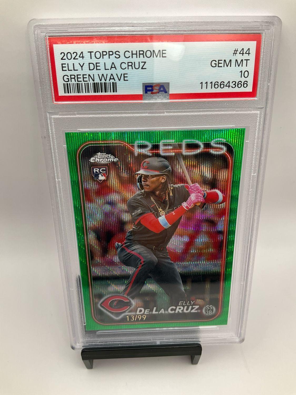 2024 Topps Chrome Elly De La Cruz Green Wave Refractor Rookie 13/99 PSA 10
