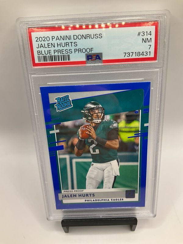 2020 Panini Donruss Jalen Hurts Blue Press Proof Rated Rookie PSA 7