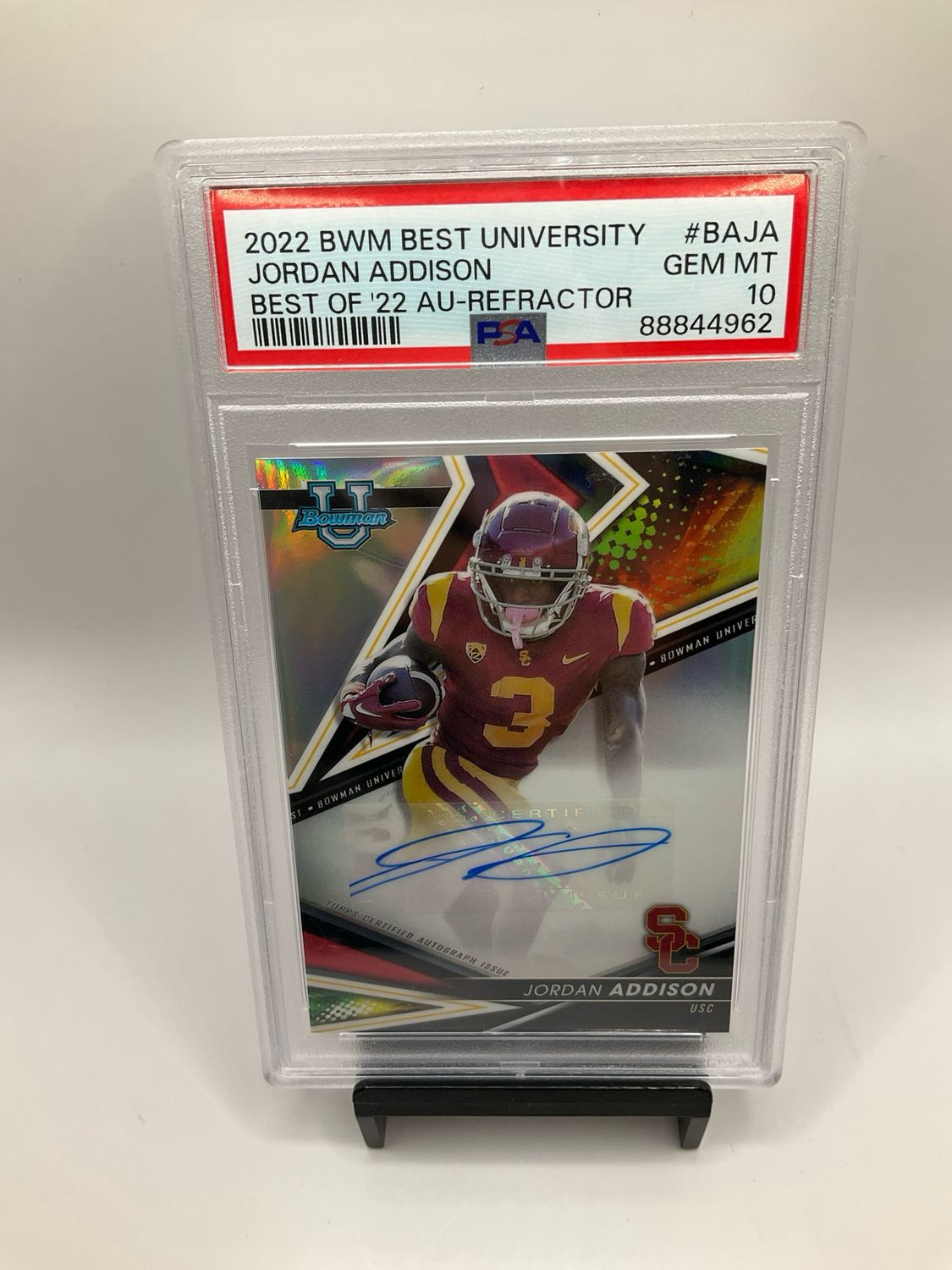2022 Bowman's Best University Best Of 2022 Autographs Refractor #BAJA Jordan Addison Signed Rookie PSA 10