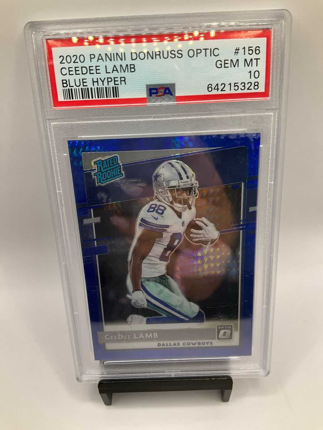 2020 Donruss Optic Ceedee Lamb Blue Hyper Prizm Rated Rookie PSA 10