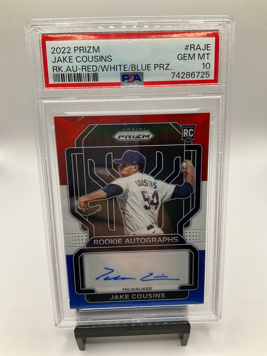 2022 Prizm Baseball Jake Cousins Red White Blue Auto PSA 10