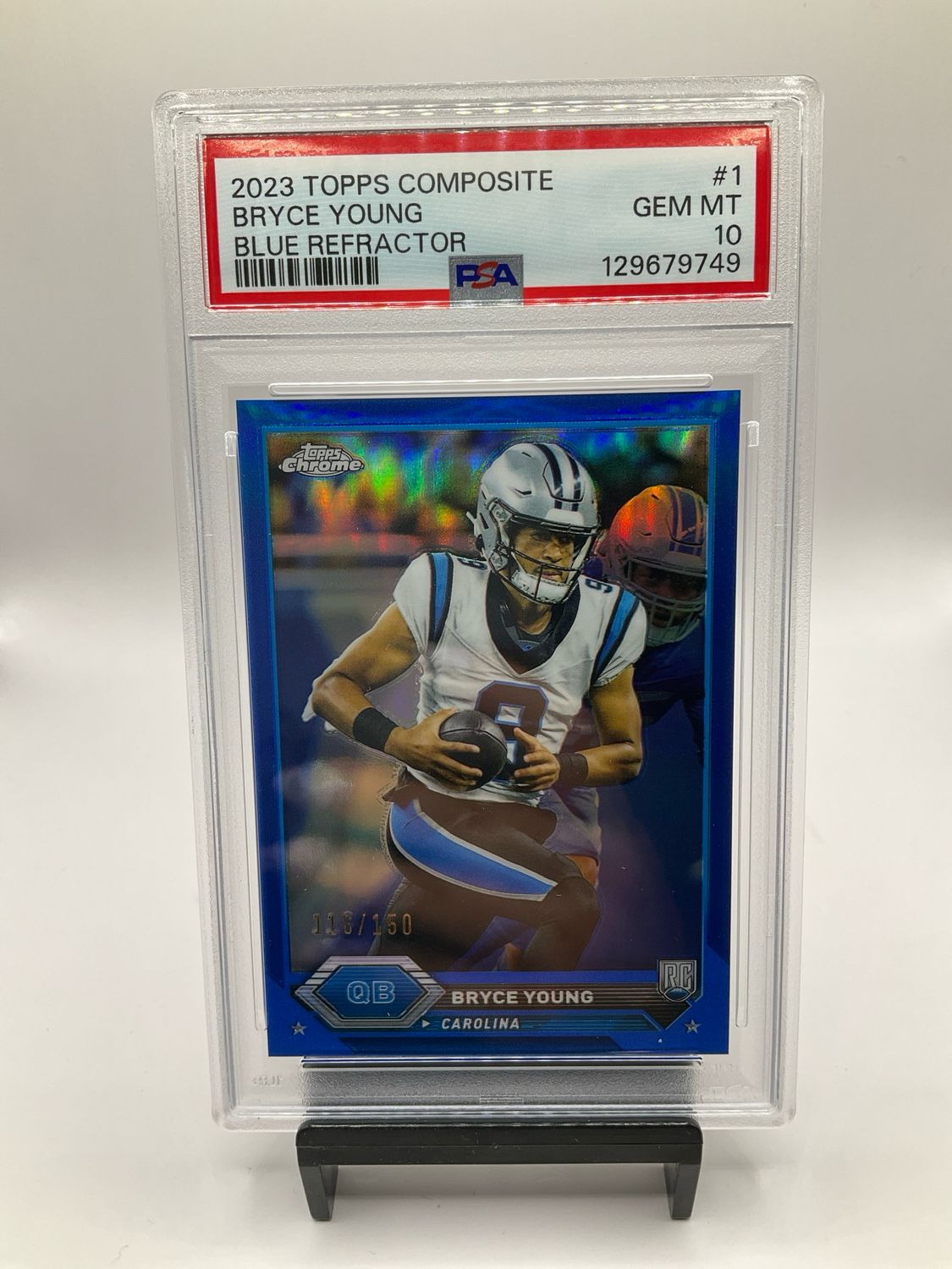 2023 TOPPS COMPOSITE #1 BRYCE YOUNG CHROME BLUE REFRACTOR RC ROOKIE 116 /150 PSA 10